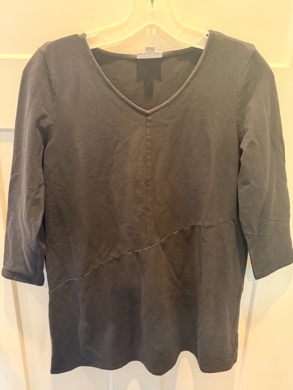 Pure Jill Black V Neck Top Small Pima Cotton Modal 3/4 Sleeve Soft Knit